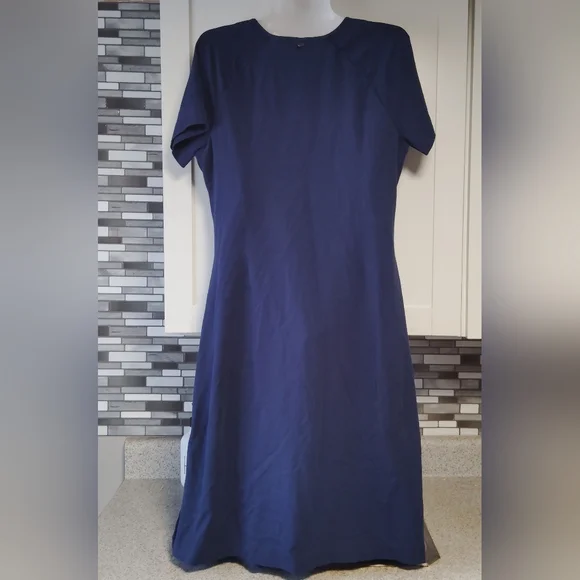 Soft Surroundings Navy Blue Ruched Faux Wrap Dress Sz-L - Picture 4 of 7